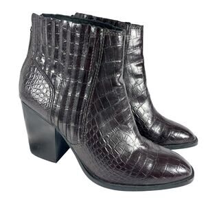 ZARA! LUXE ESPRESSO BROWN LIZARD PRINT CHUNKY HEEL BACK ZIPPER BOOTS! SZ 7M